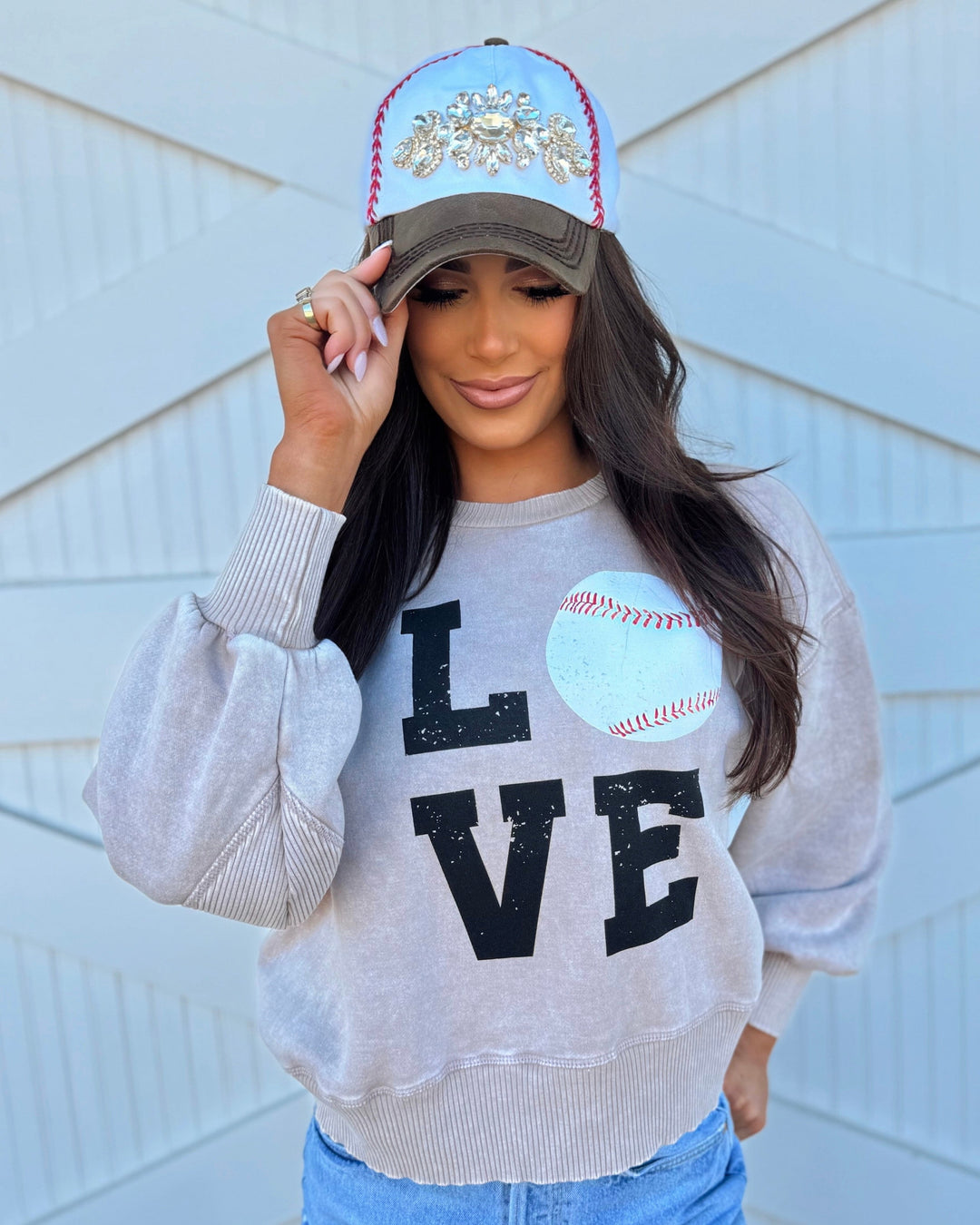 Mocha Stacked “LOVE” Baseball Pullover