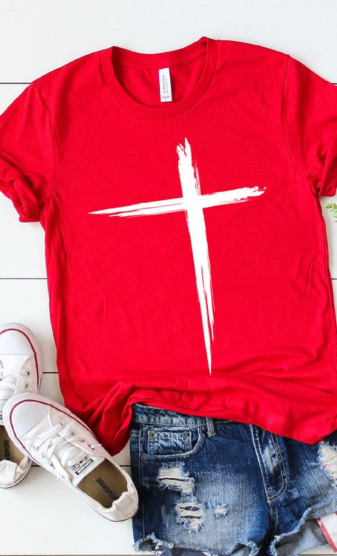 Distressed Cross White Ink Graphic Tee T-Shirt PLUS