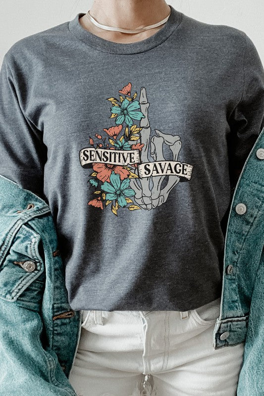 Sensitive Savage Floral Skeleton Hand Graphic Tee T-Shirt