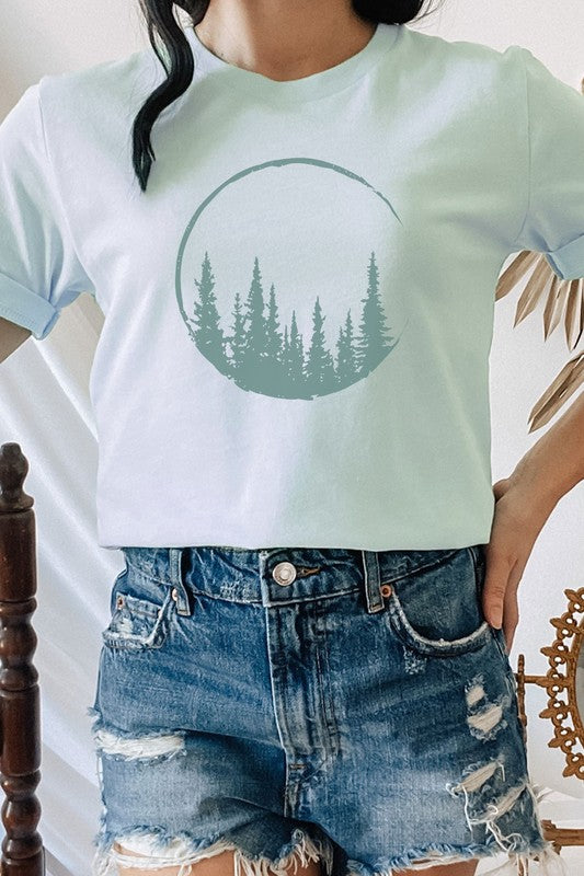 Crescent Pine Tree Forest Nature Hiker Graphic Tee