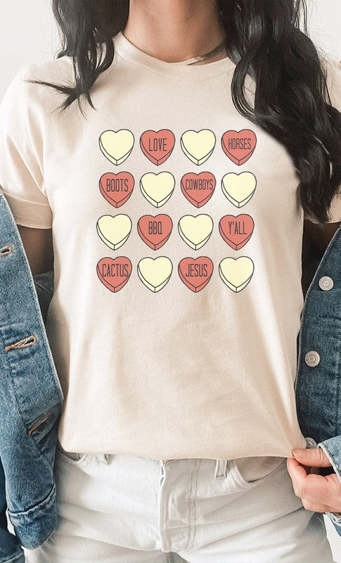 Cowboy Candy Heart Valentine Graphic Tee T-Shirt