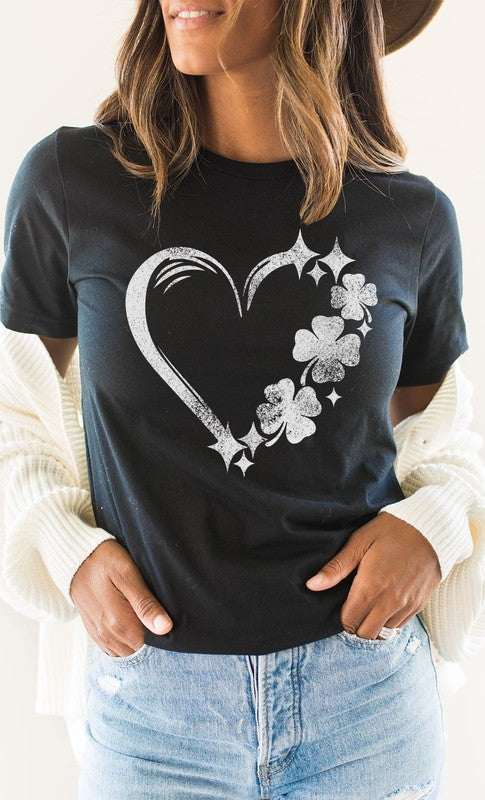 Distressed Clover Heart St Patricks Graphic Tee T-Shirt