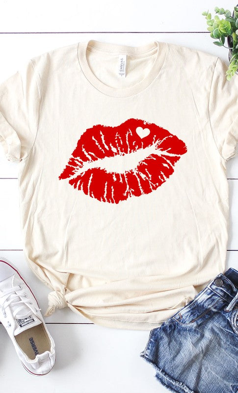 Red Lips Valentines Graphic Tee T-Shirt PLUS