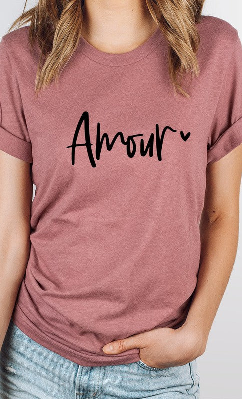 Amour Heart Valentines Day Graphic Tee T-Shirt