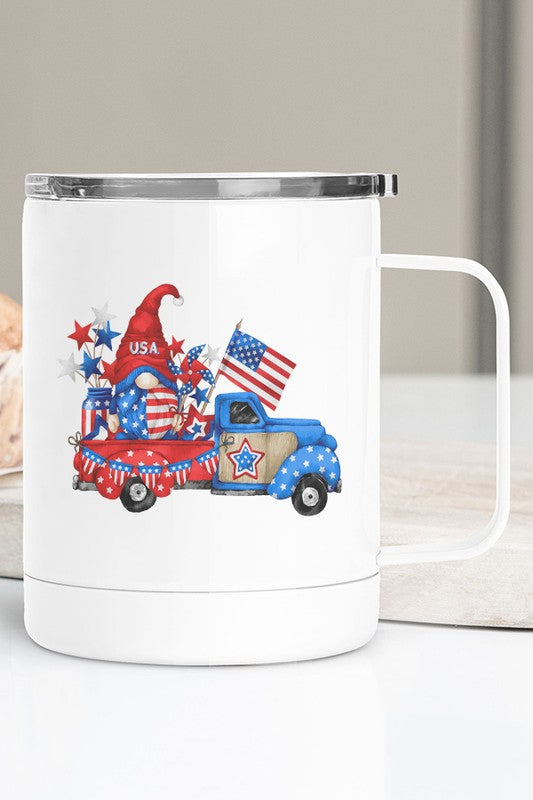 USA Gnome Red Blue Truck Travel Mug