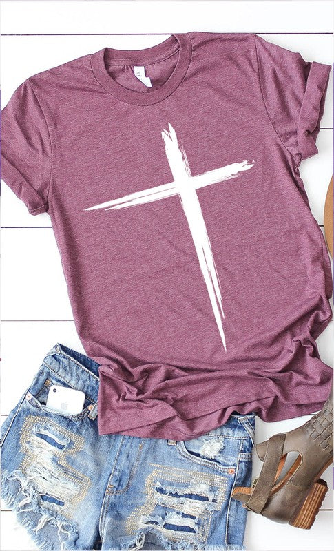 Distressed Cross White Ink Graphic Tee T-Shirt PLUS