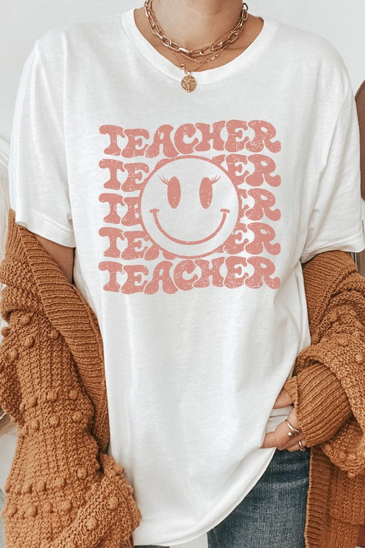 Teacher Lash Smiley Face School Graphic Tee T-Shirt