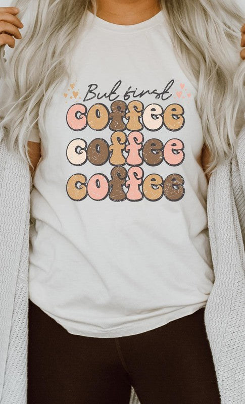 But First Coffee Hearts Detail PLUS Graphic Tee T-Shirt