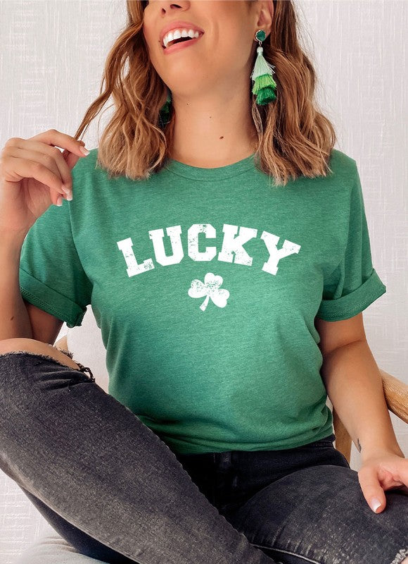 Retro Lucky White ink Shamrock Graphic Tee T-Shirt PLUS