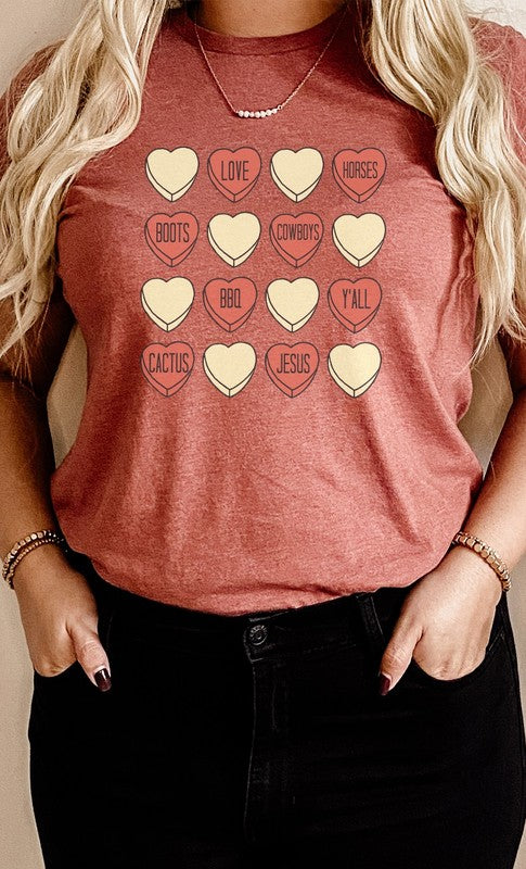 Cowboy Candy Heart Valentine Graphic Tee T-Shirt