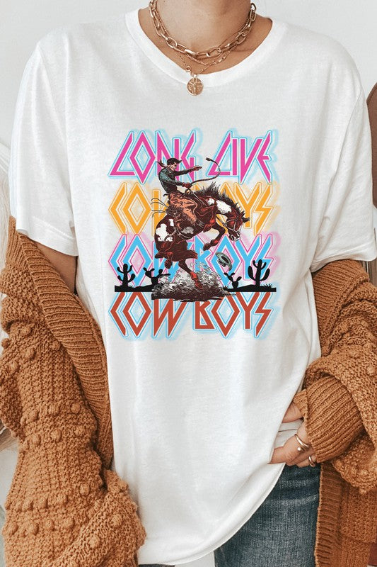 Long Live Cowboys Man and Horse Cacti Graphic Tee T-Shirt