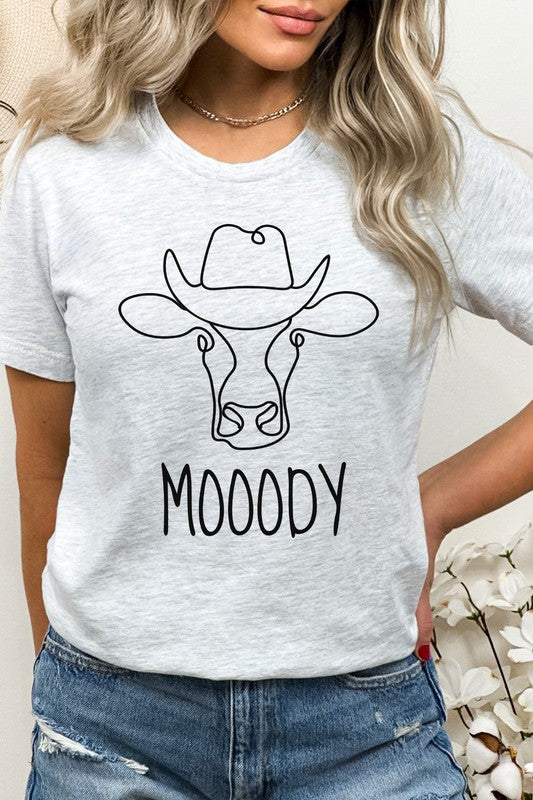 Mooody Country Cow Cowboy Hat Graphic Tee