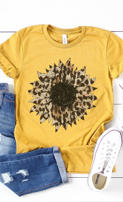 Leopard Print Sunflower Graphic Tee T-Shirt