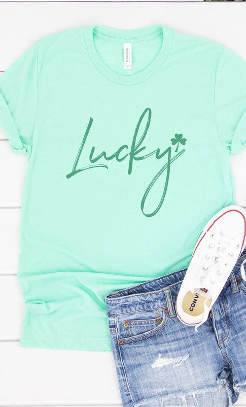 Retro Lucky Script Shamrock Graphic Tee T-Shirt PLUS