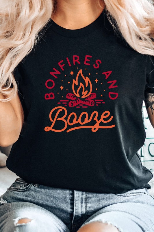 Bonfires and Booze Campfire Summer Fun Graphic Tee T-Shirt