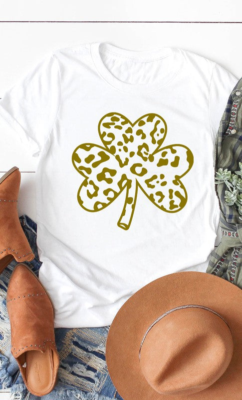 Gold Leopard Print Clover Graphic Tee T-Shirt