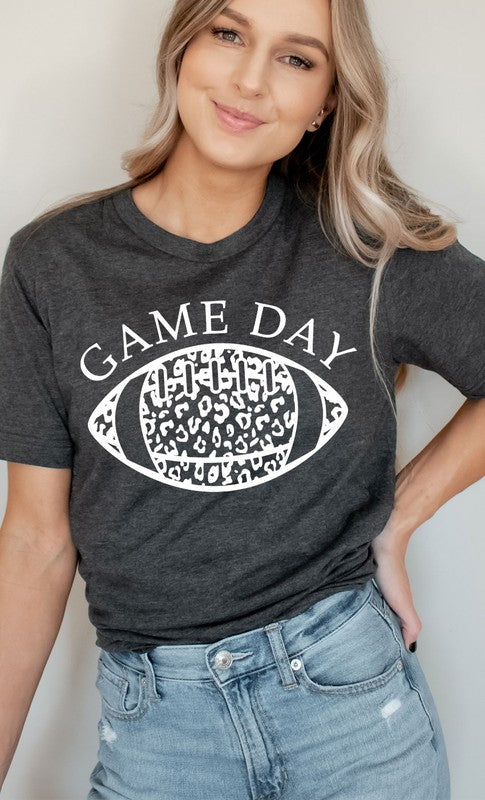 Game Day Leopard Spot White Football Graphic Tee T-Shirt