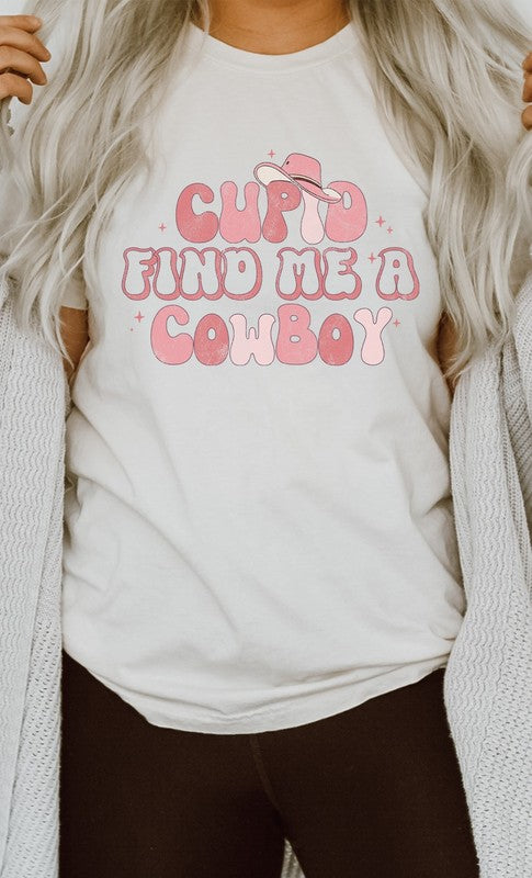 Cupid Find me a Cowboy Valentines Graphic Tee T-Shirt