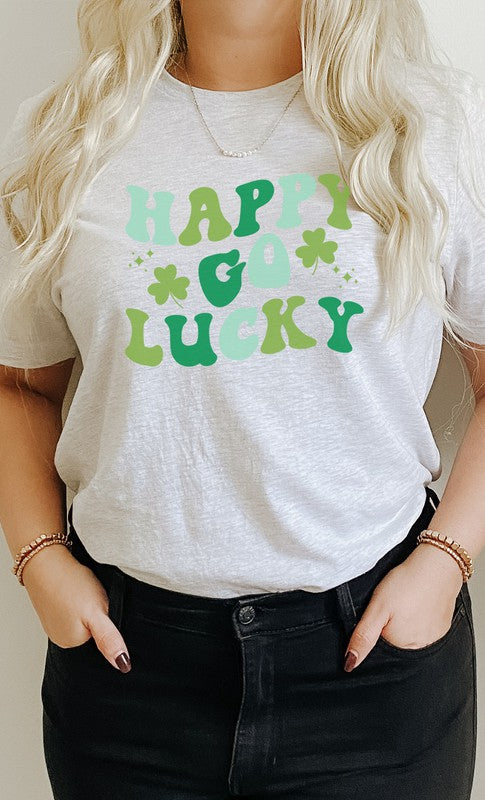 Happy Go Lucky Clover St Patricks PLUS Graphic Tee