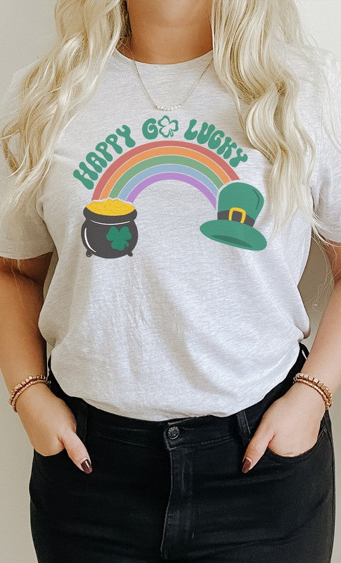 Happy Go Lucky Rainbow and Pot of Gold Graphic Tee