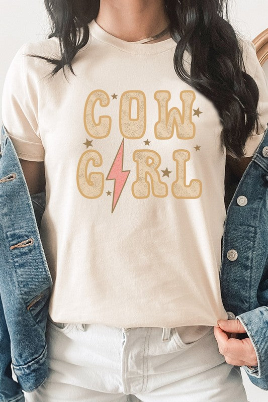 Cow Girl Star Lightening Bolt Western Graphic Tee