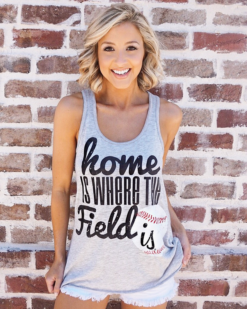 Home Is Where the Field Is BASEBALL Flowy Racerback Tank