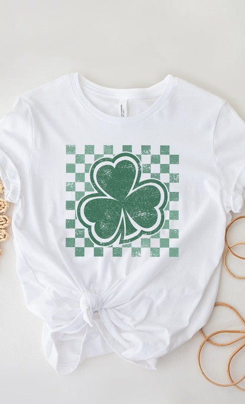 Checkerboard Lucky Shamrock PLUS SIZE Graphic Tee