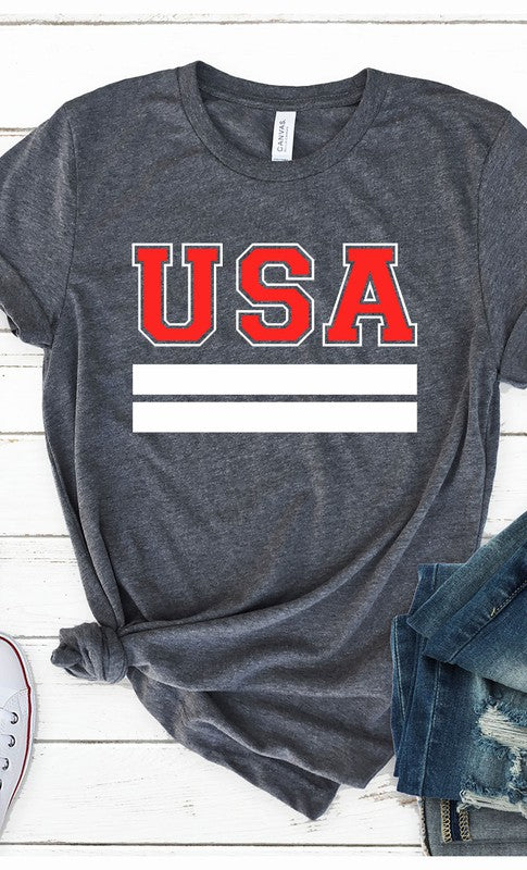 Retro Varsity USA Patriotic Graphic Tee T-Shirt