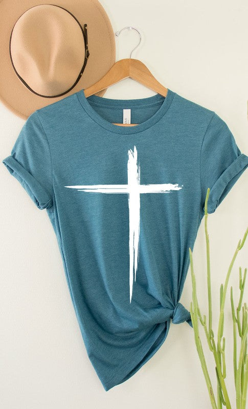 Distressed Cross White Ink Graphic Tee T-Shirt PLUS