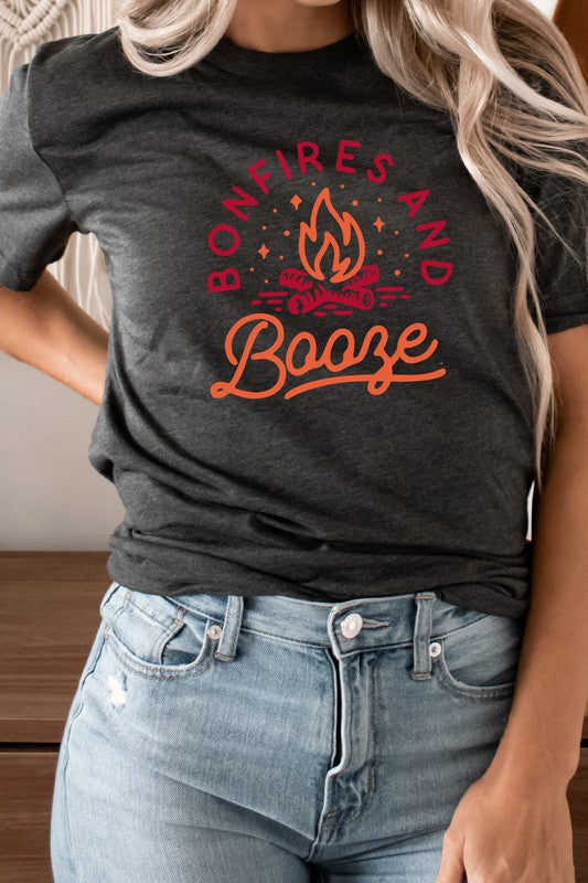 Bonfires and Booze Campfire Summer Fun Graphic Tee T-Shirt