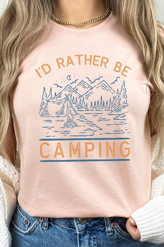 Id Rather Be Camping Mountain River Graphic Tee T-Shirt