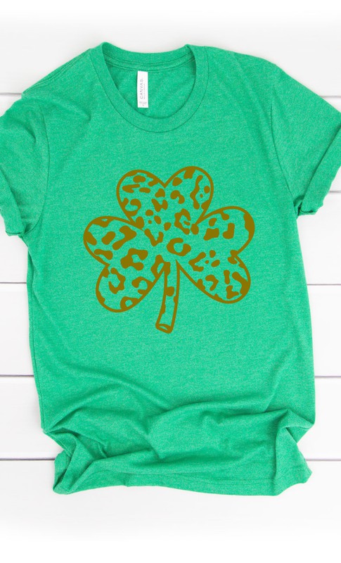 Gold Leopard Print Clover Graphic Tee T-Shirt PLUS