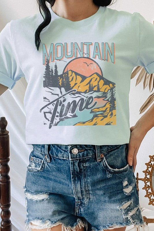 Mountain Time River Sunrise Summer Graphic Tee T-Shirt