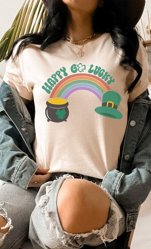 Happy Go Lucky Rainbow and Pot of Gold Graphic Tee