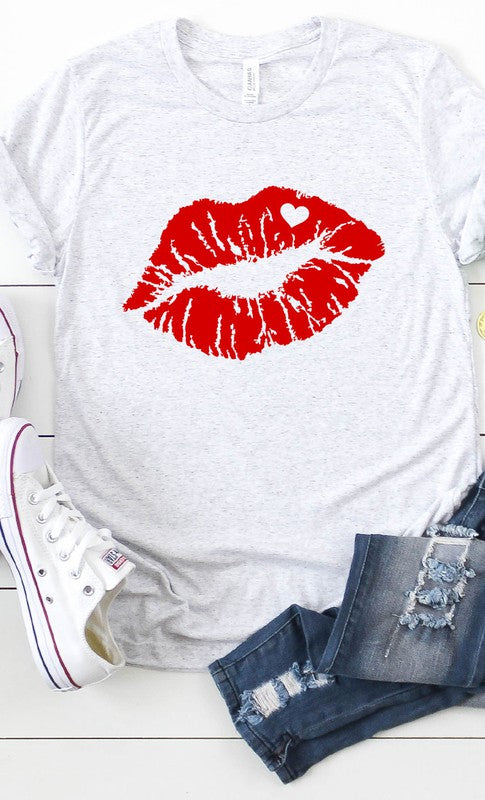 Red Lips Valentines Graphic Tee T-Shirt PLUS