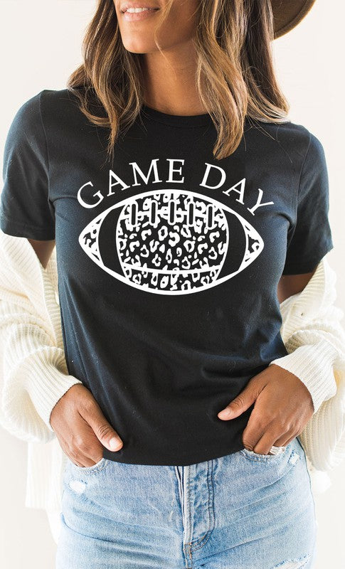 Game Day Leopard Spot White Football Graphic Tee T-Shirt