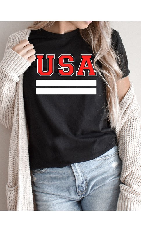 Retro Varsity USA Patriotic Graphic Tee T-Shirt