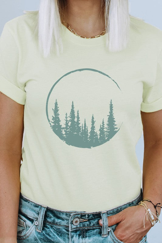 Crescent Pine Tree Forest Nature Hiker Graphic Tee