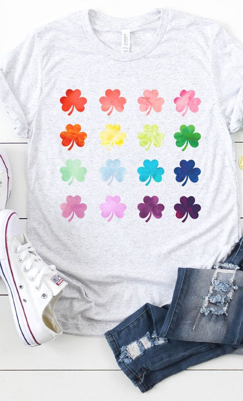 Watercolor Rainbow Clover Graphic Tee PLUS