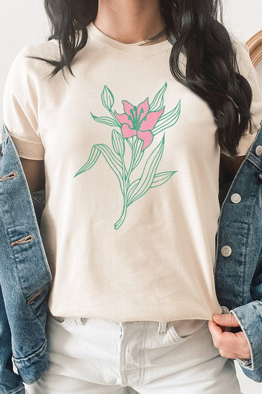 Pastel Lily Chic Flower Summer Graphic Tee T-Shirt