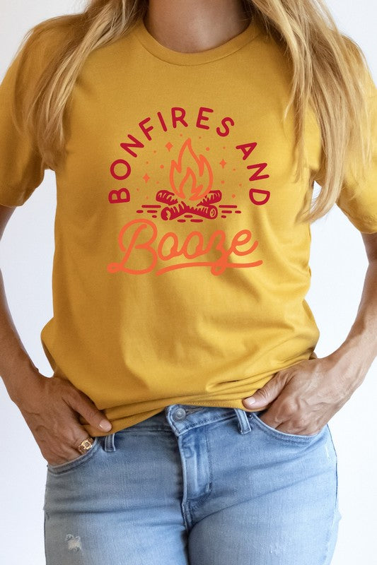 Bonfires and Booze Campfire Summer Fun Graphic Tee T-Shirt