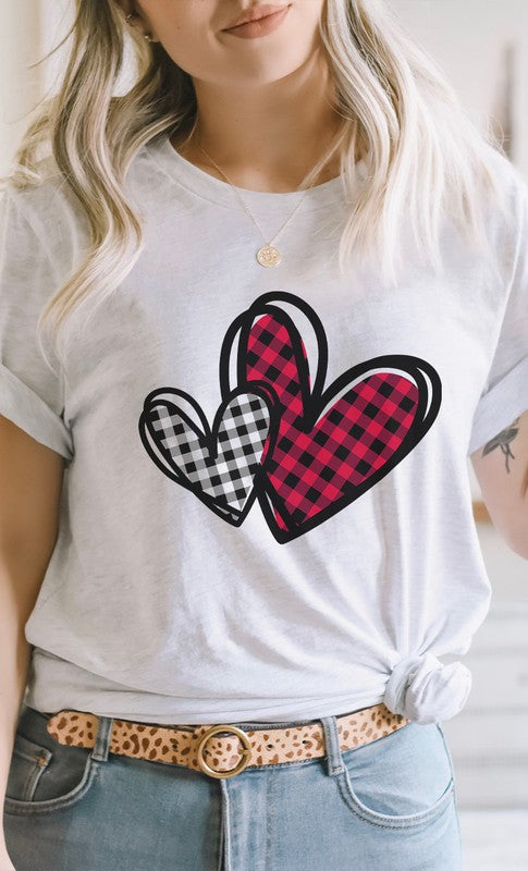 Plaid Heart Valentines Day Graphic Tee T-Shirt