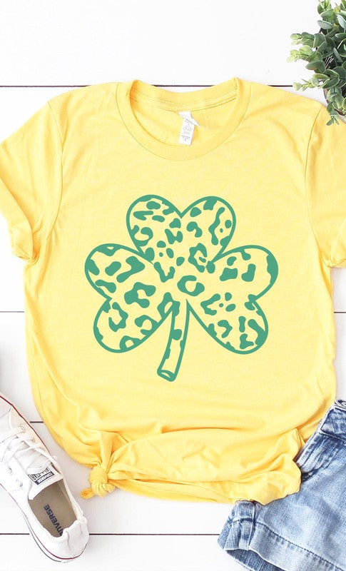 Green Leopard Clover Graphic Tee T-Shirt PLUS