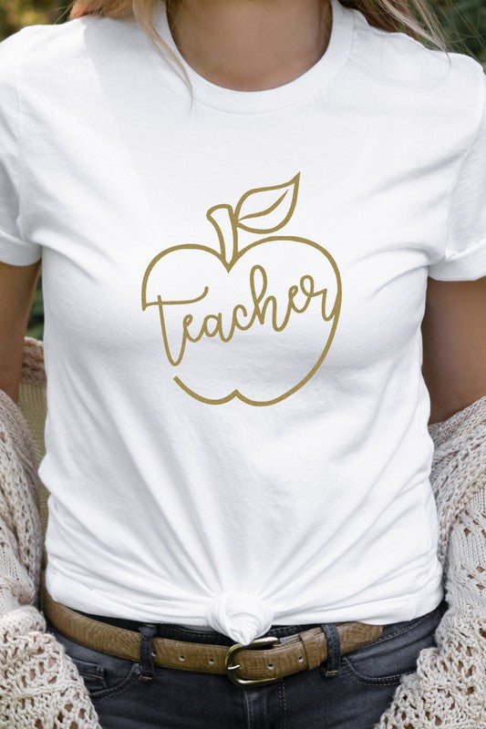 Teacher Apple Back To School Gold Graphic Tee T-Shirt