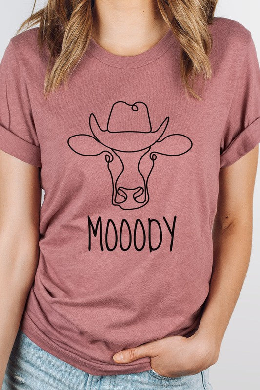 Mooody Country Cow Cowboy Hat Graphic Tee