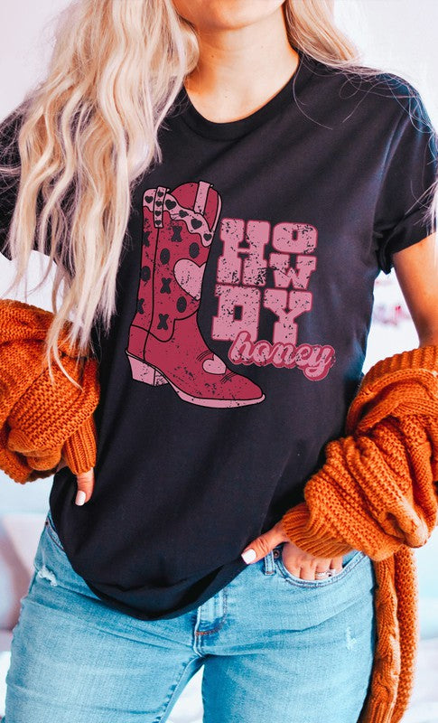 Howdy Honey XOXO Boots Valentines PLUS Graphic Tee T-Shirt