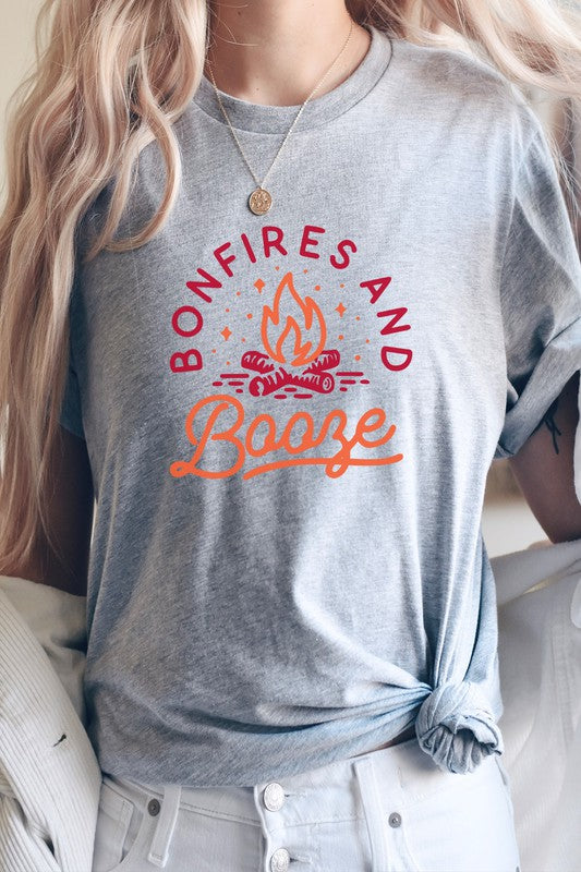 Bonfires and Booze Campfire Summer Fun Graphic Tee T-Shirt