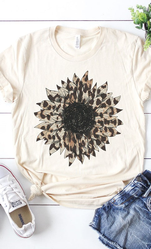 Leopard Print Sunflower Graphic Tee T-Shirt