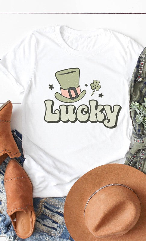 Retro Lucky Hat Shamrock Star Graphic Tee PLUS