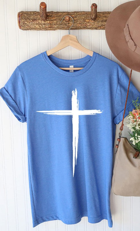 Distressed Cross White Ink Graphic Tee T-Shirt PLUS